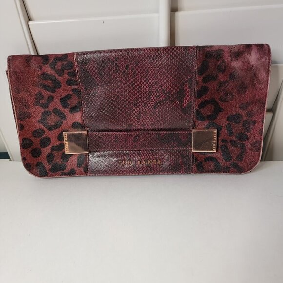 Ted Baker Oxblood Leopard Print Clutch - See Photos, Some Fading But Still Great - Picture 2 of 12